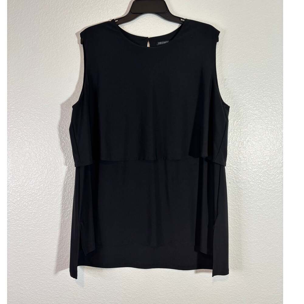 For Cynthia Women's Size XL Black Sleeveless Tiered Layered Stretch Blouse Top